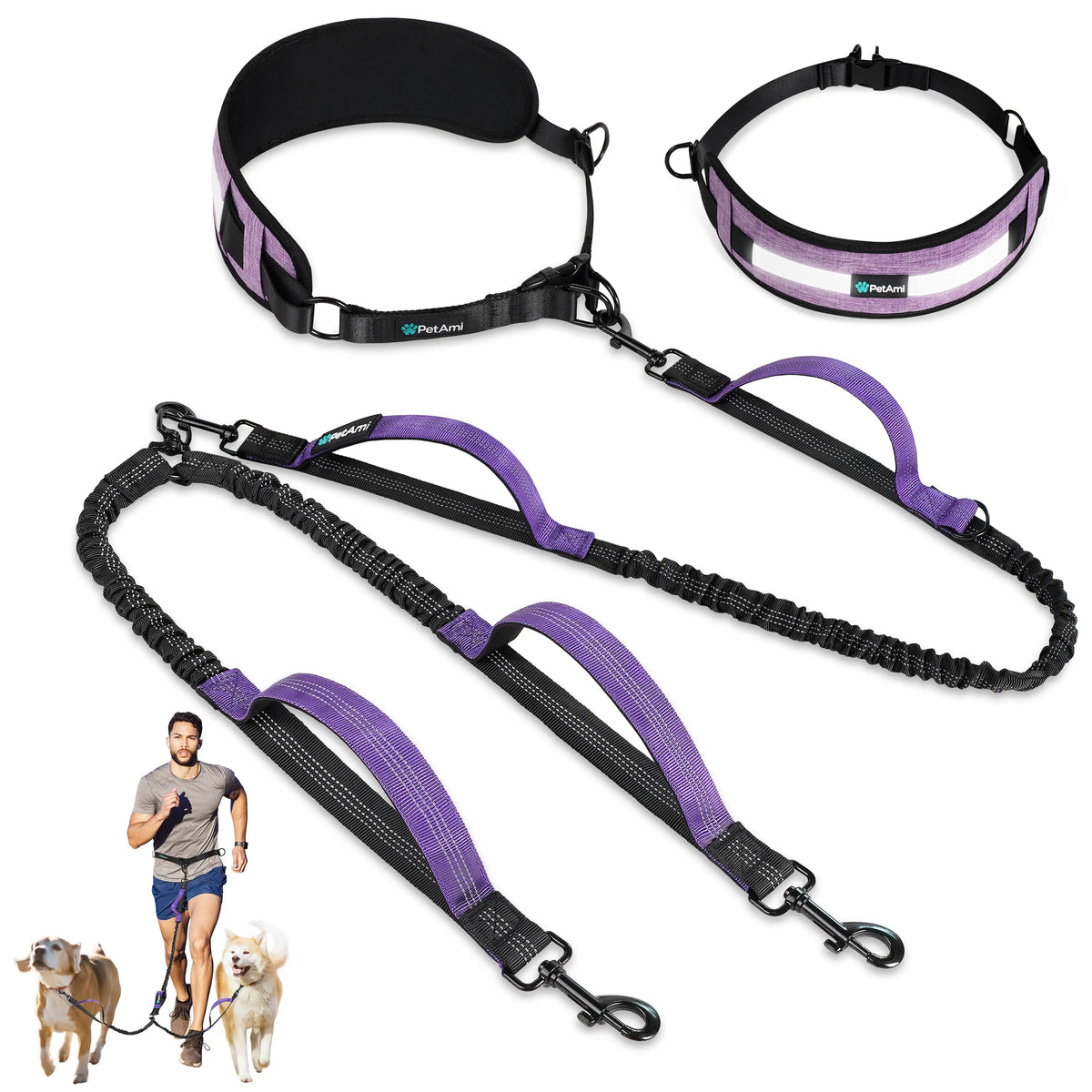 Padded Hands Free Dog Leash Belt - Dual Dog
