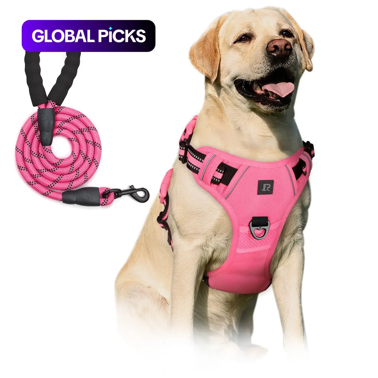 No-Pull Dog Harness and Leash Set (2 Pcs/Set), Leash Included, Reflective Adjustable Harness with Chest Strap and Handle, Escape-Proof Soft-Padded Pet Vest for Small to Large Dogs #GLOBAL PICKS