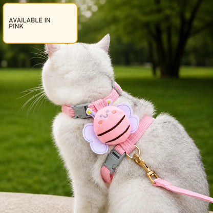 Ihubei Adorable Cat Bee Costume Adjustable Safety Harness & Leash Set - Anti-Escape, Soft Fabric, Lightweight, Sturdy Lock, Safe Walks for Small/Medium Cats, Rabbits (Leads & Harnesses), Set Includes
