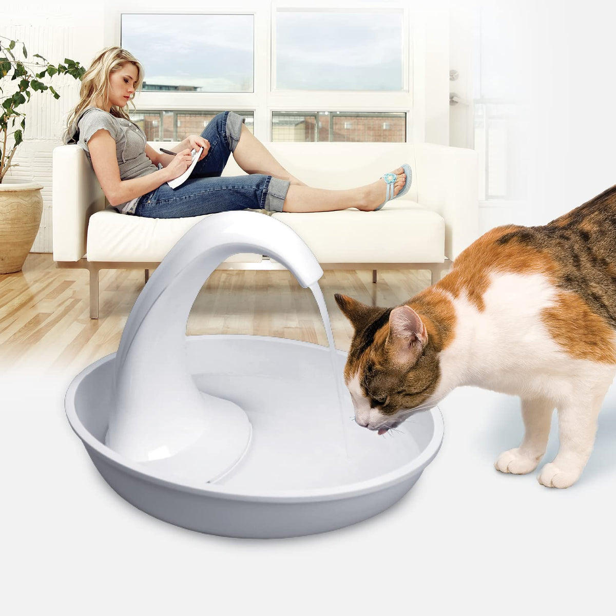 Swan Pet Drinking Fountain for Cats and Dogs - 80Oz Capacity, Great for Multiple Pets – Great for Pets Who Love the Faucet - Bubbler and Bowl Dispenser Design Keeps Water Moving