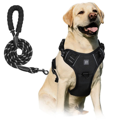 No-Pull Dog Harness and Leash Set (2 Pcs/Set), Leash Included, Reflective Adjustable Harness with Chest Strap and Handle, Escape-Proof Soft-Padded Pet Vest for Small to Large Dogs #GLOBAL PICKS