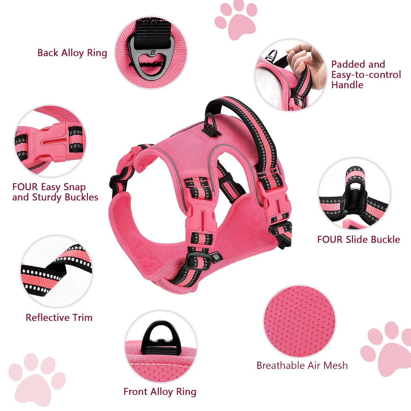 No-Pull Dog Harness and Leash Set (2 Pcs/Set), Leash Included, Reflective Adjustable Harness with Chest Strap and Handle, Escape-Proof Soft-Padded Pet Vest for Small to Large Dogs #GLOBAL PICKS