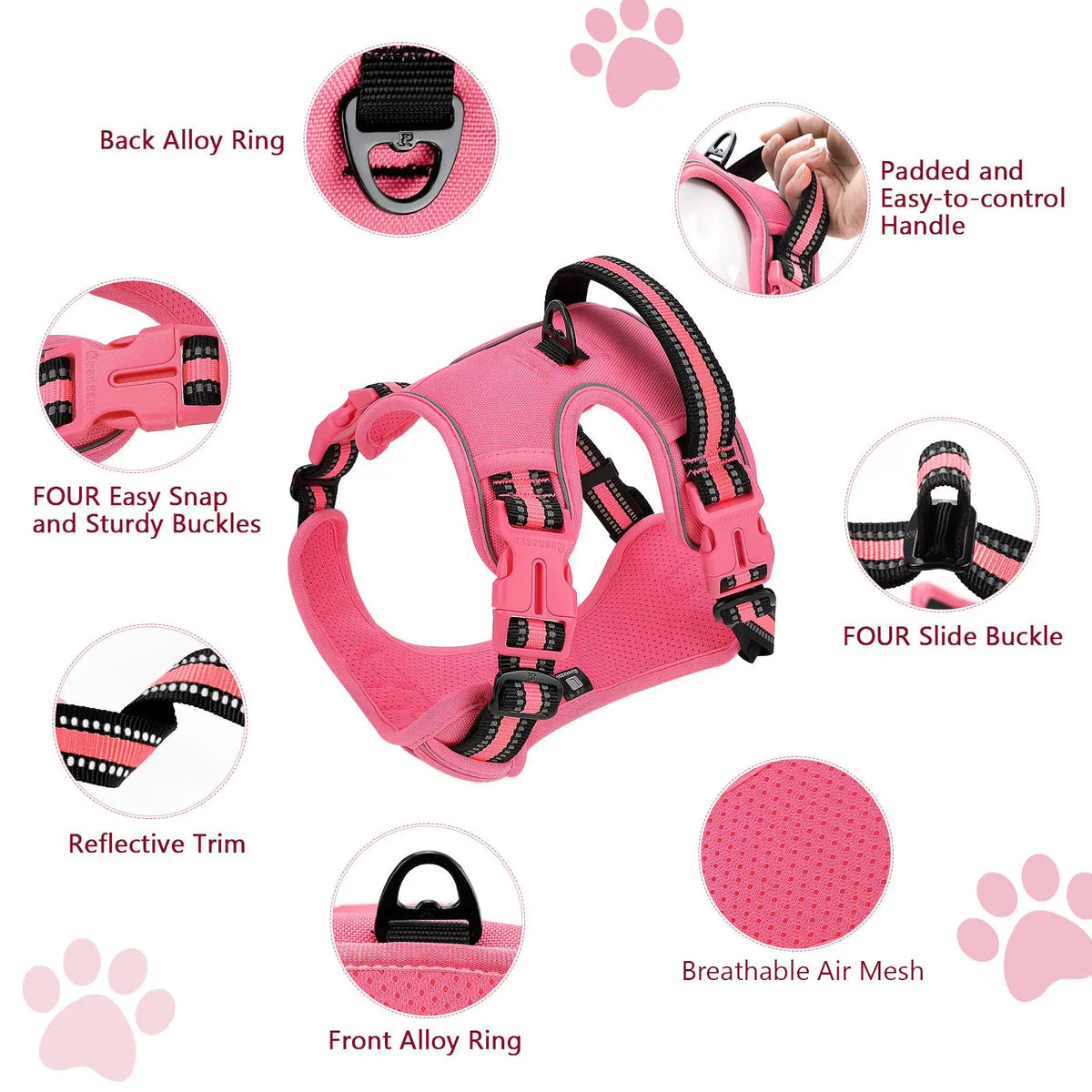 No-Pull Dog Harness and Leash Set (2 Pcs/Set), Leash Included, Reflective Adjustable Harness with Chest Strap and Handle, Escape-Proof Soft-Padded Pet Vest for Small to Large Dogs #GLOBAL PICKS