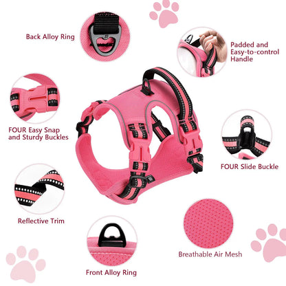 No-Pull Dog Harness and Leash Set (2 Pcs/Set), Leash Included, Reflective Adjustable Harness with Chest Strap and Handle, Escape-Proof Soft-Padded Pet Vest for Small to Large Dogs #GLOBAL PICKS