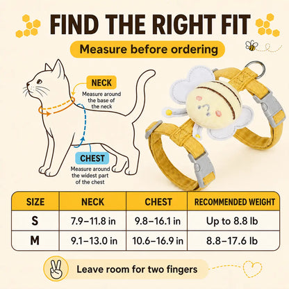 Ihubei Adorable Cat Bee Costume Adjustable Safety Harness & Leash Set - Anti-Escape, Soft Fabric, Lightweight, Sturdy Lock, Safe Walks for Small/Medium Cats, Rabbits (Leads & Harnesses), Set Includes