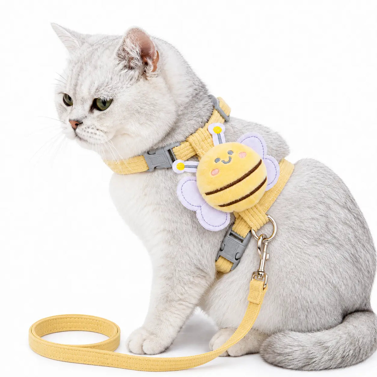 Ihubei Adorable Cat Bee Costume Adjustable Safety Harness & Leash Set - Anti-Escape, Soft Fabric, Lightweight, Sturdy Lock, Safe Walks for Small/Medium Cats, Rabbits (Leads & Harnesses), Set Includes