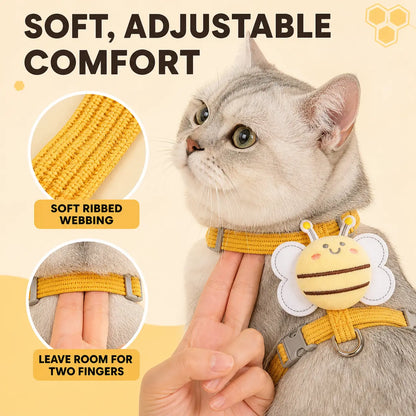 Ihubei Adorable Cat Bee Costume Adjustable Safety Harness & Leash Set - Anti-Escape, Soft Fabric, Lightweight, Sturdy Lock, Safe Walks for Small/Medium Cats, Rabbits (Leads & Harnesses), Set Includes