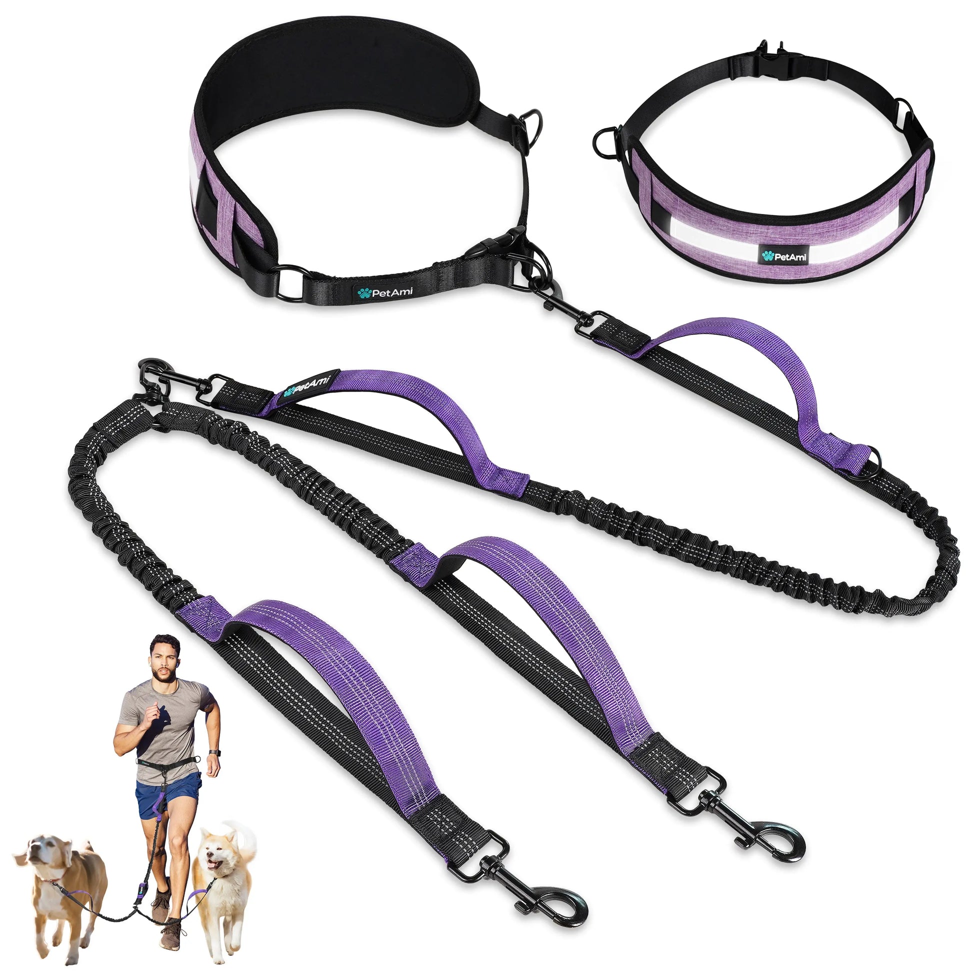 Padded Hands Free Dog Leash Belt - Dual Dog