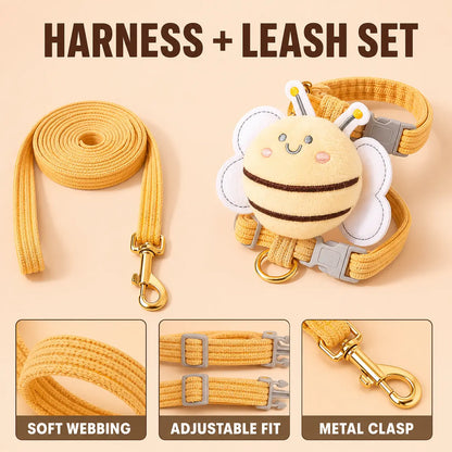 Ihubei Adorable Cat Bee Costume Adjustable Safety Harness & Leash Set - Anti-Escape, Soft Fabric, Lightweight, Sturdy Lock, Safe Walks for Small/Medium Cats, Rabbits (Leads & Harnesses), Set Includes