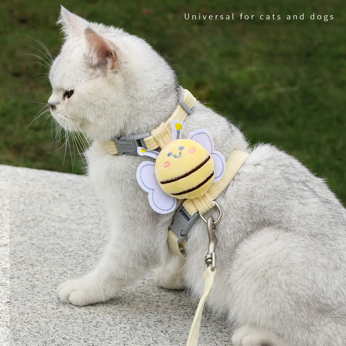 Ihubei Adorable Cat Bee Costume Adjustable Safety Harness & Leash Set - Anti-Escape, Soft Fabric, Lightweight, Sturdy Lock, Safe Walks for Small/Medium Cats, Rabbits (Leads & Harnesses), Set Includes