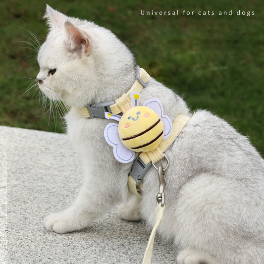 Ihubei Adorable Cat Bee Costume Adjustable Safety Harness & Leash Set - Anti-Escape, Soft Fabric, Lightweight, Sturdy Lock, Safe Walks for Small/Medium Cats, Rabbits (Leads & Harnesses), Set Includes