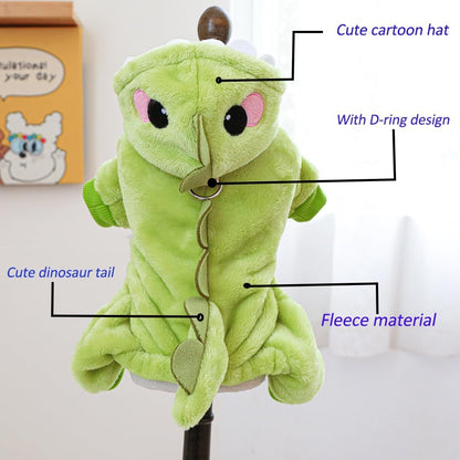 Dinosaur Dog Costume, Winter Dog Pajamas for Small Dogs, Warm Puppy Hoodies, Blue Cold Weather Coat for Cat, Warm Pet Clothes for Christmas Halloween (Green-2, Medium)