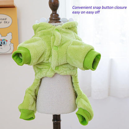 Dinosaur Dog Costume, Winter Dog Pajamas for Small Dogs, Warm Puppy Hoodies, Blue Cold Weather Coat for Cat, Warm Pet Clothes for Christmas Halloween (Green-2, Medium)