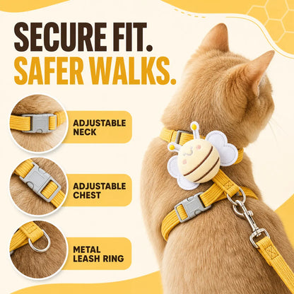 Ihubei Adorable Cat Bee Costume Adjustable Safety Harness & Leash Set - Anti-Escape, Soft Fabric, Lightweight, Sturdy Lock, Safe Walks for Small/Medium Cats, Rabbits (Leads & Harnesses), Set Includes