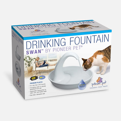 Swan Pet Drinking Fountain for Cats and Dogs - 80Oz Capacity, Great for Multiple Pets – Great for Pets Who Love the Faucet - Bubbler and Bowl Dispenser Design Keeps Water Moving