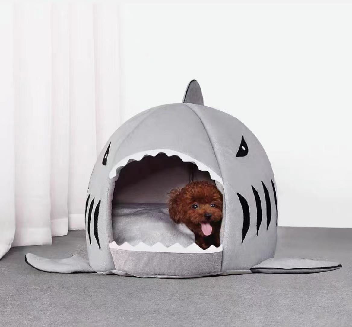 Shark Mouth Sleeping Bed for Small Cat or Dog Cave Bed with Removable Cushion