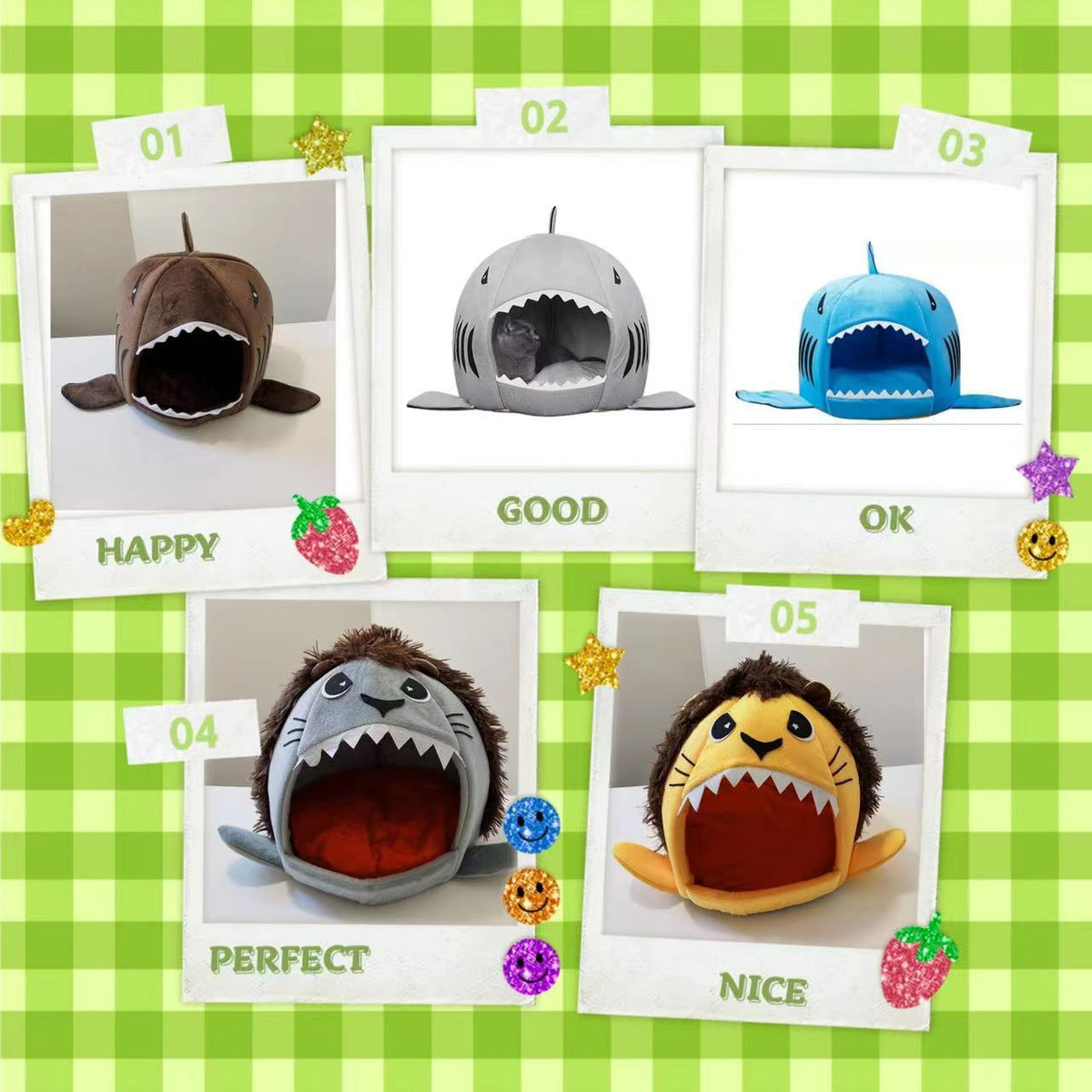 Shark Mouth Sleeping Bed for Small Cat or Dog Cave Bed with Removable Cushion