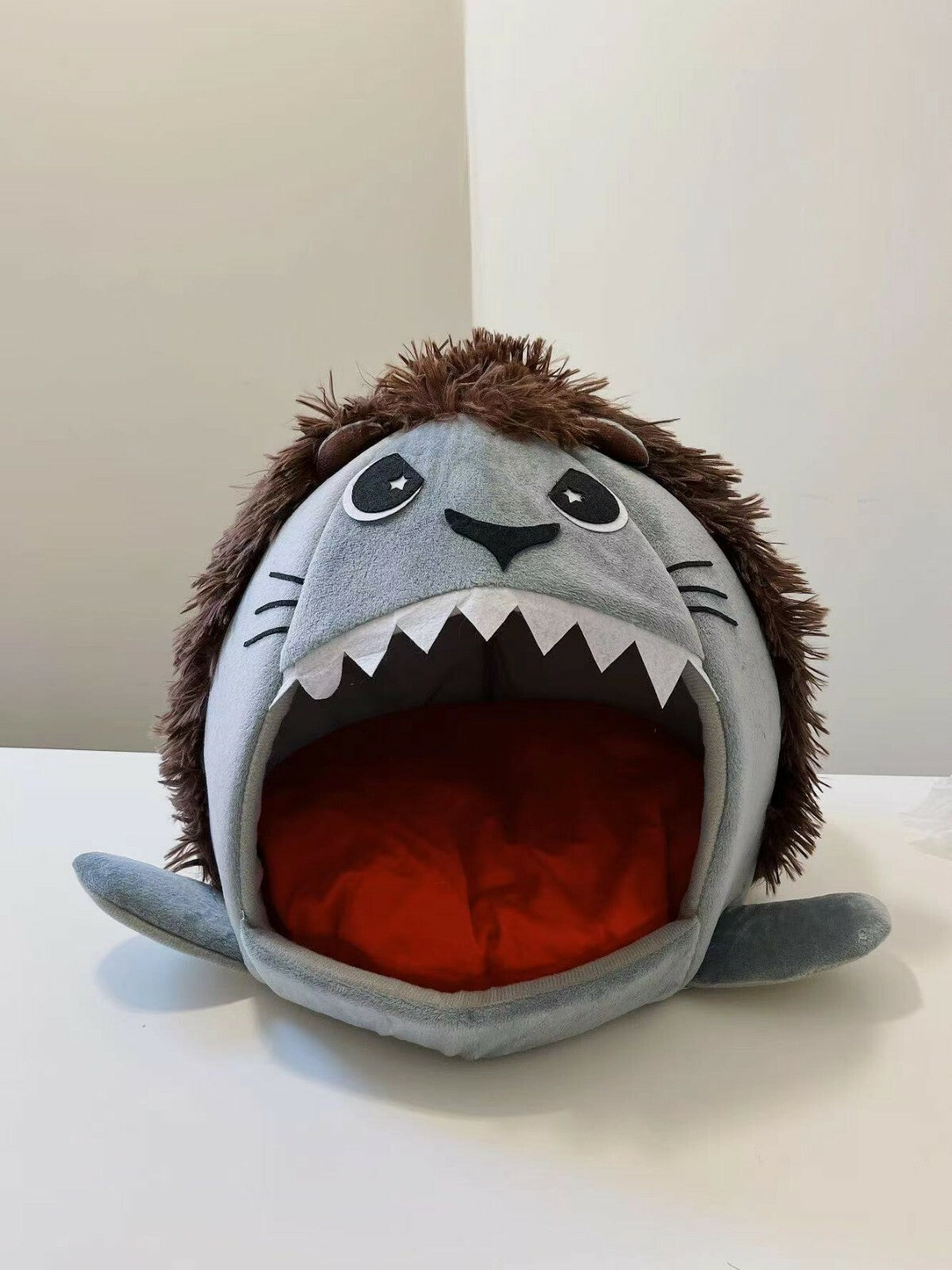 Shark Mouth Sleeping Bed for Small Cat or Dog Cave Bed with Removable Cushion