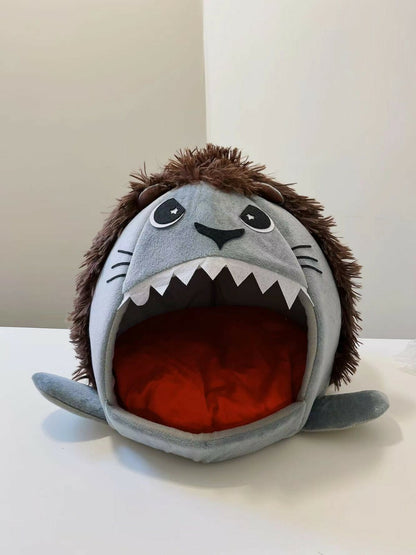Shark Mouth Sleeping Bed for Small Cat or Dog Cave Bed with Removable Cushion