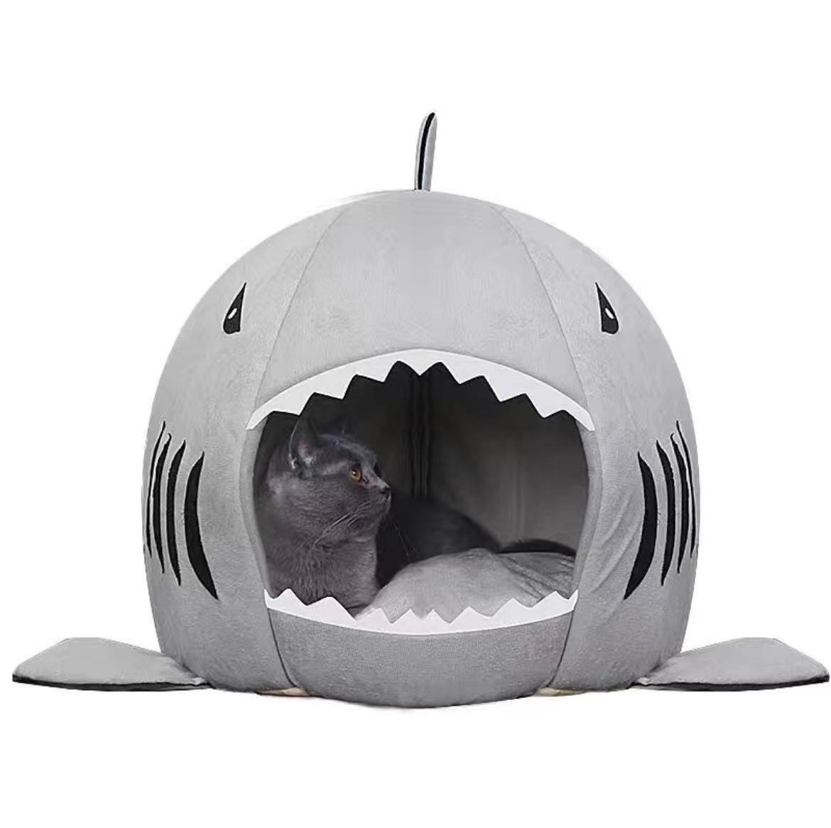 Shark Mouth Sleeping Bed for Small Cat or Dog Cave Bed with Removable Cushion